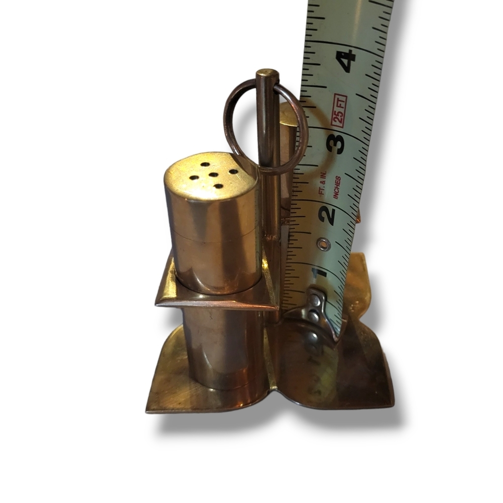 Danish MCM Brass Salt and Pepper set with holder - Picture 10 of 10